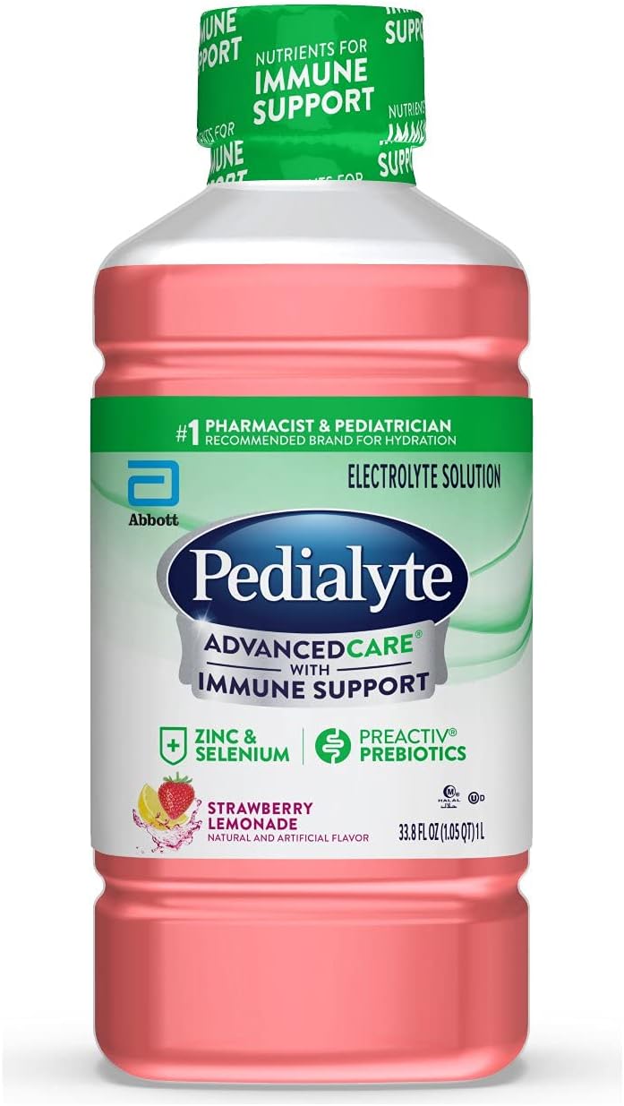 Pedialyte AdvancedCare Electrolyte Solution Has PreActivPrebiotics | Hydration Drink | Strawberry Lemonade, 1 Liter