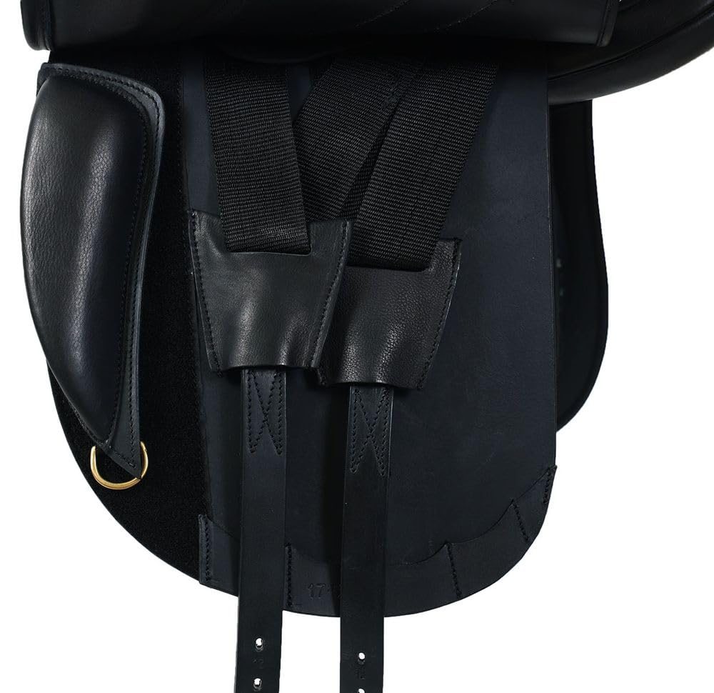 A&M Reitsport Dressur Sattel 1146 aus Leder, wechselbares Kopfeisen, Polyflex Baum, Schwarz, Größe:17.5 Zoll