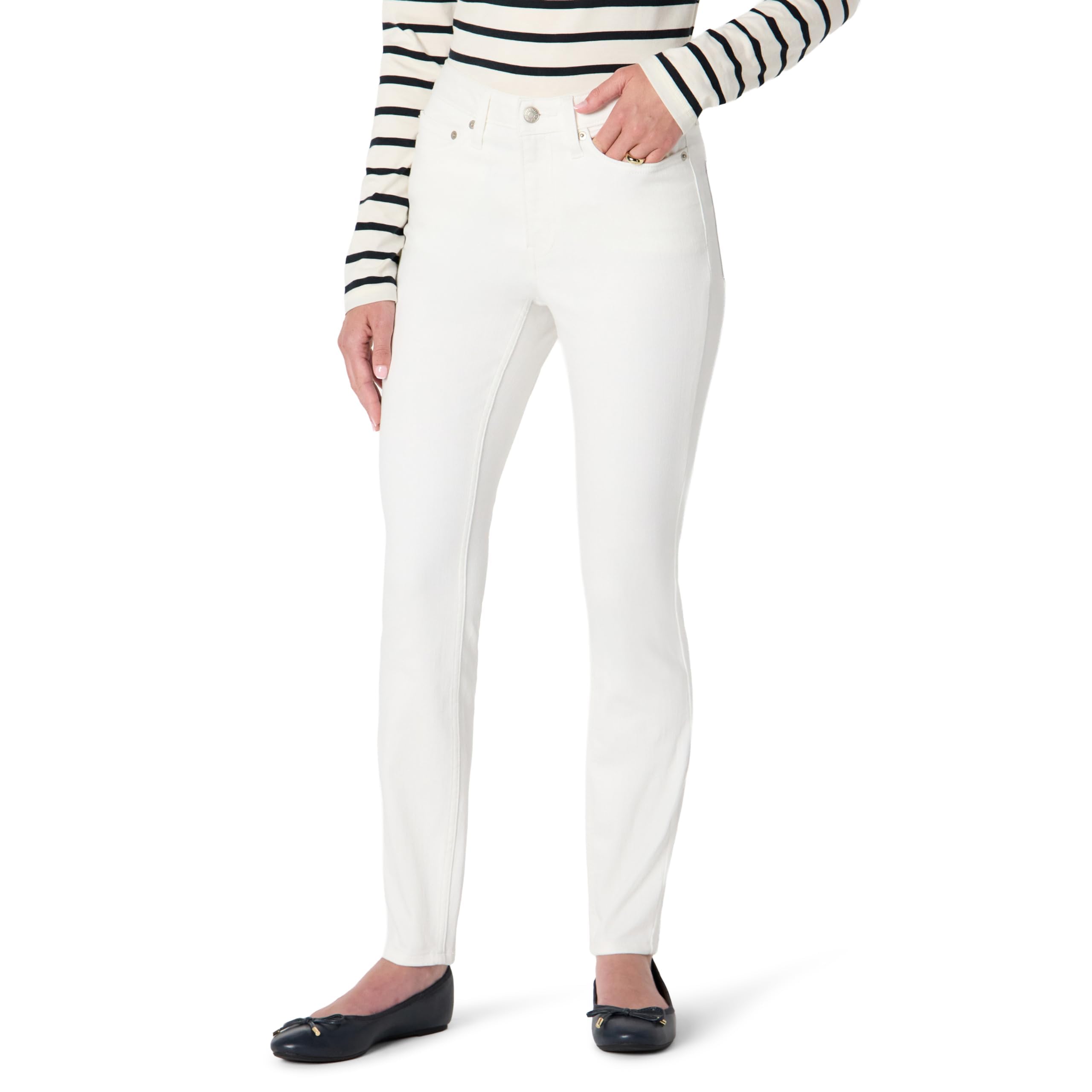 Amazon Essentials Women's High Stretch Mid-Rise Skinny Jeans, White, 8