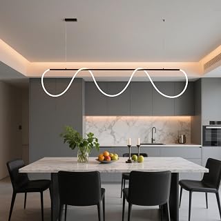 Restaurant pendant light wave shaped with remote control adjustable LED linear pendant light DIY shaped kitchen island light, with soft silicone kitchen lighting height adjustable black 78 inches