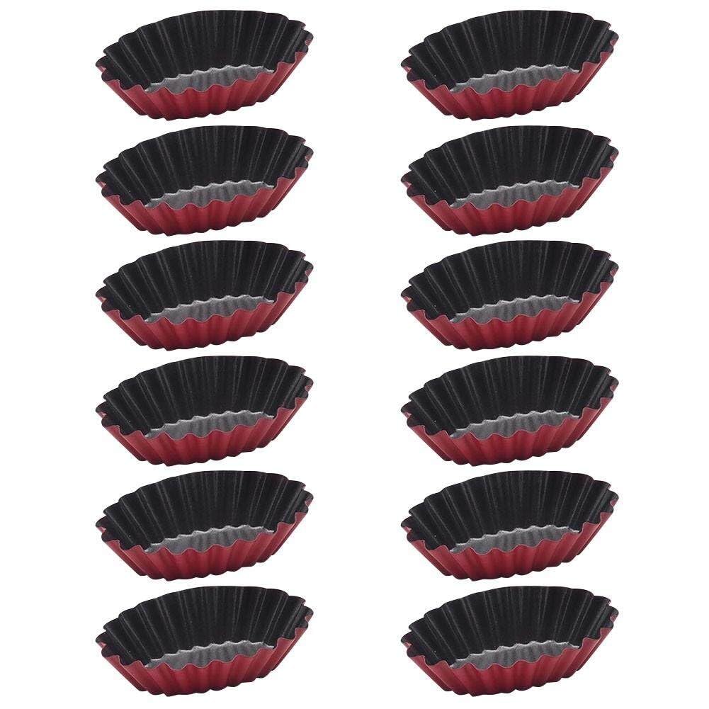 Fituenly 12Pcs Pie Molds Mini Quiche Molds Non-Stick Round Fluted Flan Pan With Loose Bases Cake Mold Fluted Design Round Shape Non-Stick Aluminum Tart Mold Mini Pie Tin Tartlet Pan