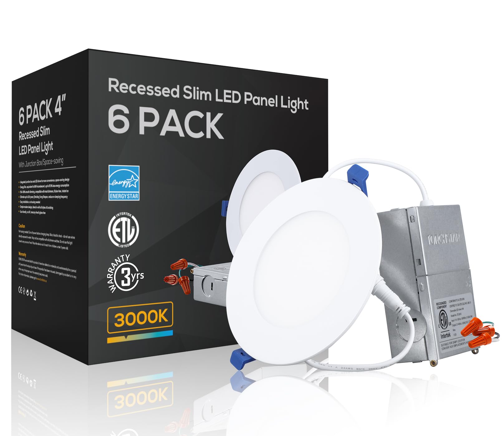 TORCHSTAR 4 Inch Slim LED Recessed Lighting with Junction Box