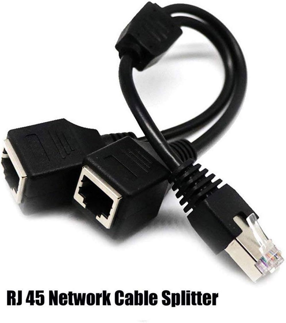 RJ45 Network 1 to 2 Port Ethernet Adapter Splitter, RJ45 Male 1 to 2 Female LAN Ethernet Splitter Adapter Cable Compatible with Cat5, Cat5e, Cat6, Cat7 (Black)