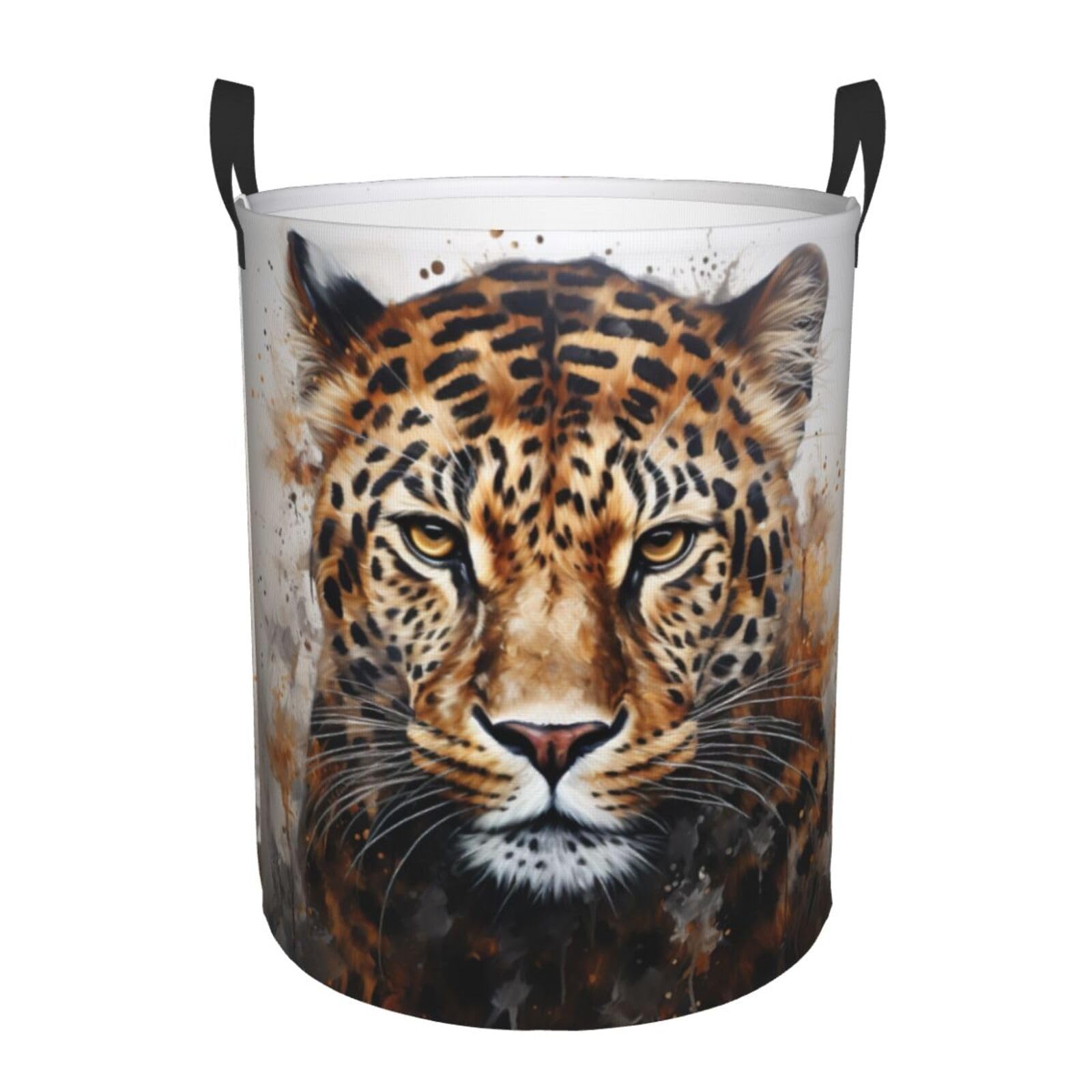 M Collapsible Laundry Hamper Round Leopard print Print Storage