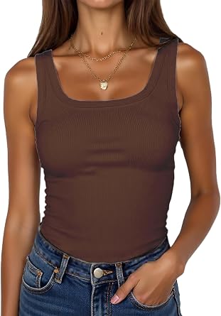 BDITANLE Women Sleeveless Square Neck Ribbed Tank Top Fitted Summer Basic Cami T-Shirts