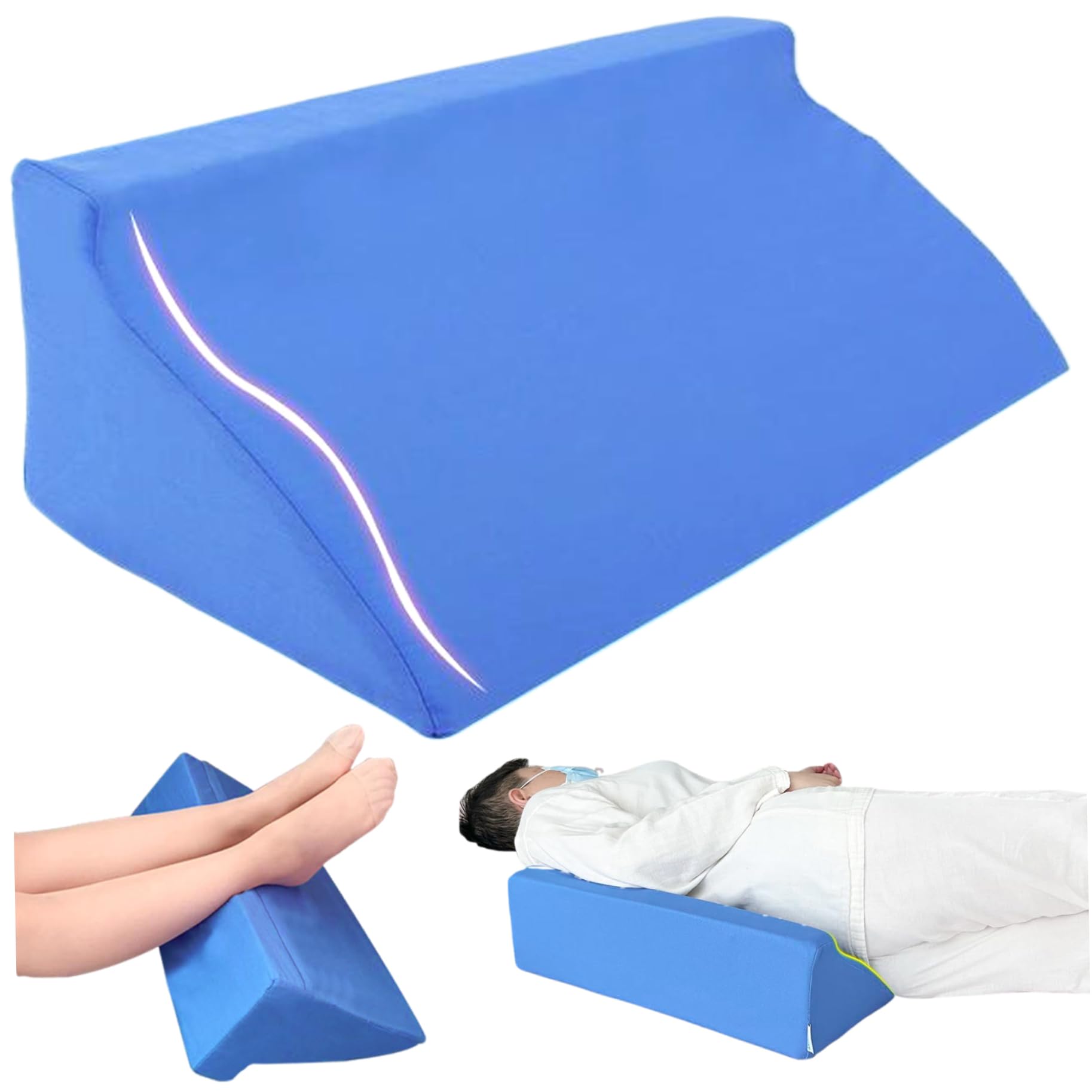 Almohada de cuña para cabecera, Almohada de cuña para Soporte de Espalda y piernas para recuperación de cirugía de Embarazadas, Cama Azul