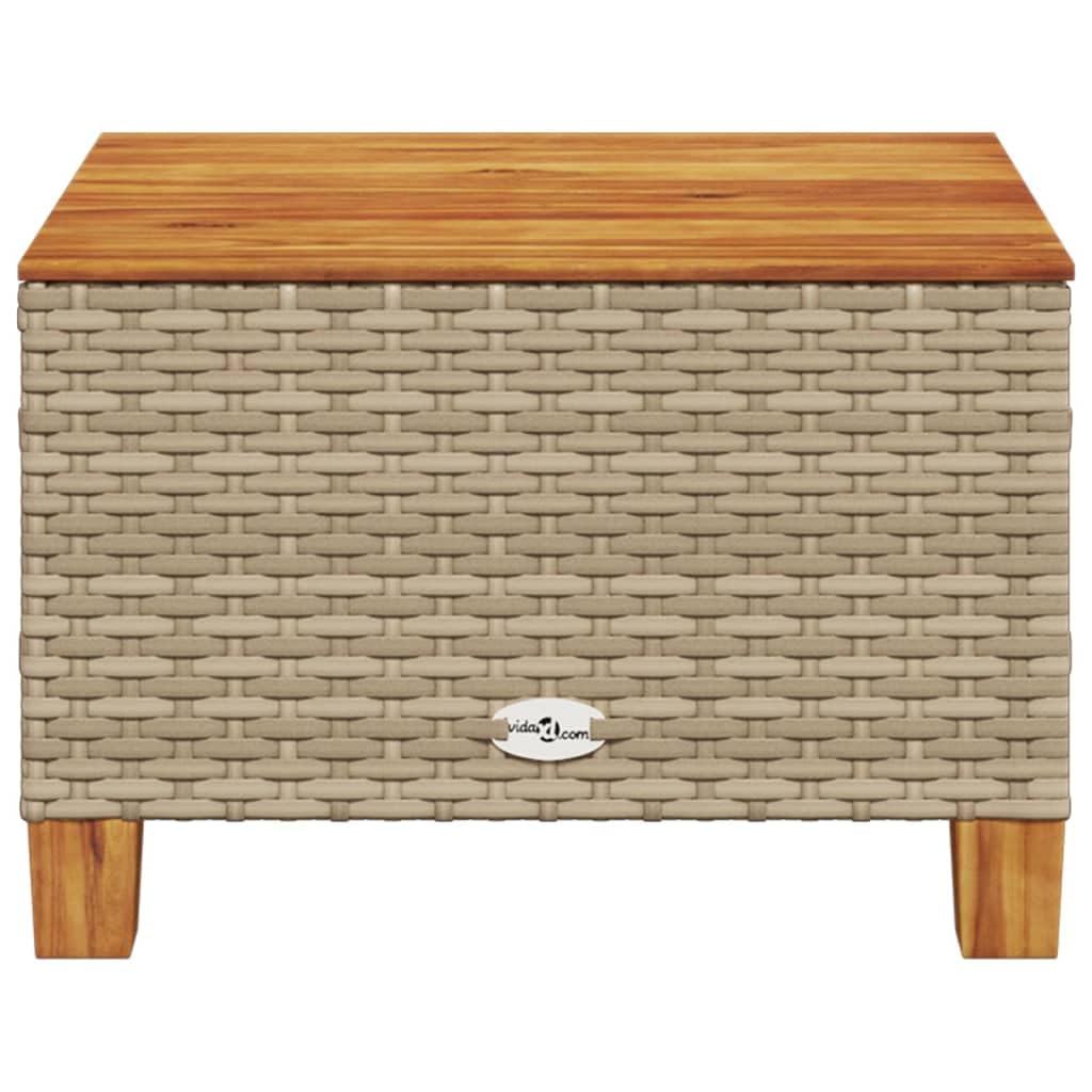 Tavolo da giardino beige, 55 x 55 x 36 cm, in polyrattan, legno di acacia, resistente alle intemperie, per giardino, balcone, terrazza, esterni, campeggio, picnic, salvaspazio, stabile e