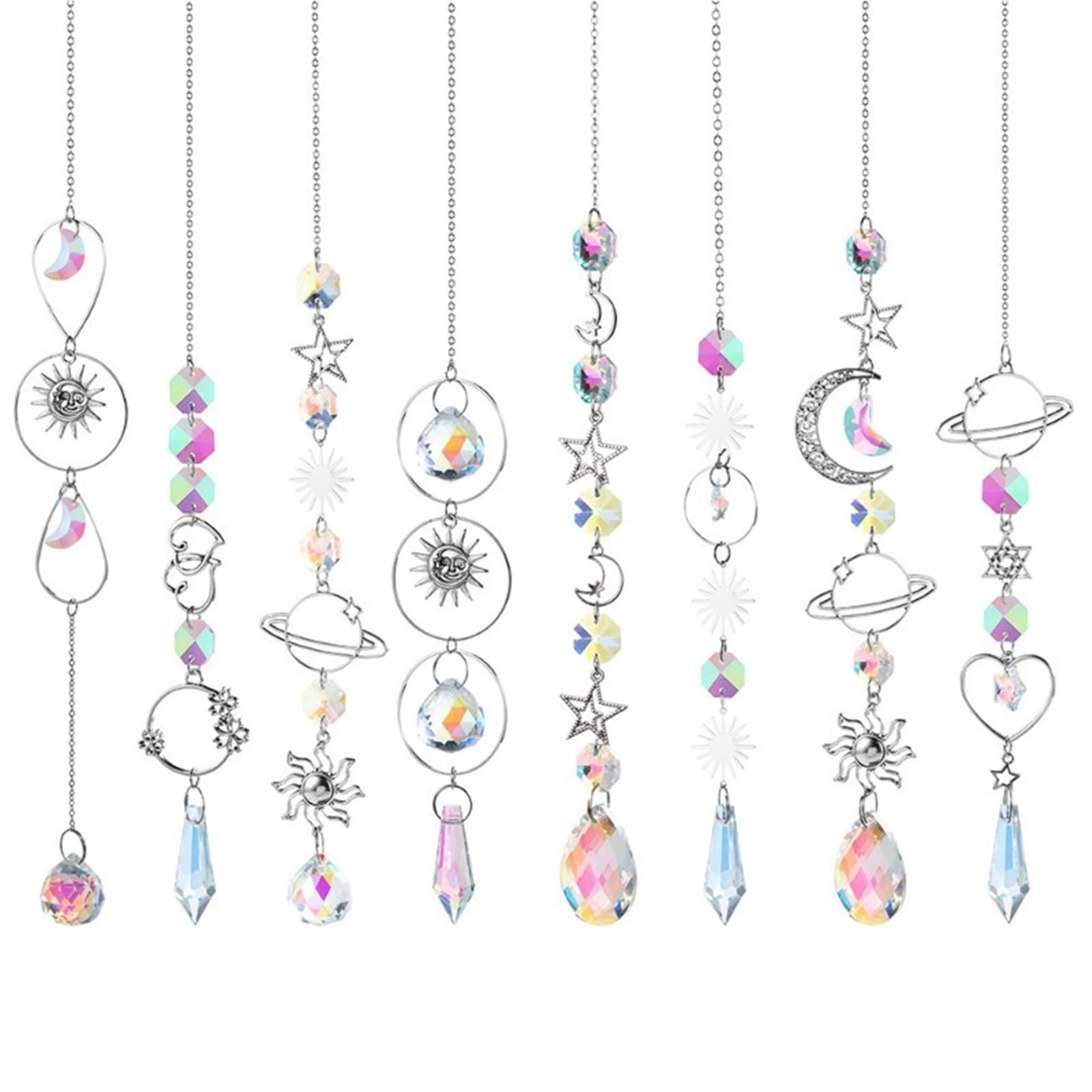 Ppqiru Mix Colors 8Pcs Crystal Wind Chime Moon Sun Catcher Diamond Prisms Pendant Dream Rainbow Hanging Drop Home Garden Decor Windchime For Decoration