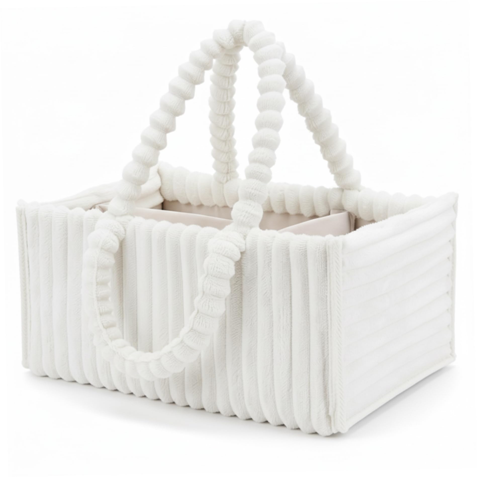 Tapallmy Baby Diaper Caddy Portable Diaper Caddy with Removable Dividers Soft Flannel Storage Bin for Baby Essentials Toys Supplies White