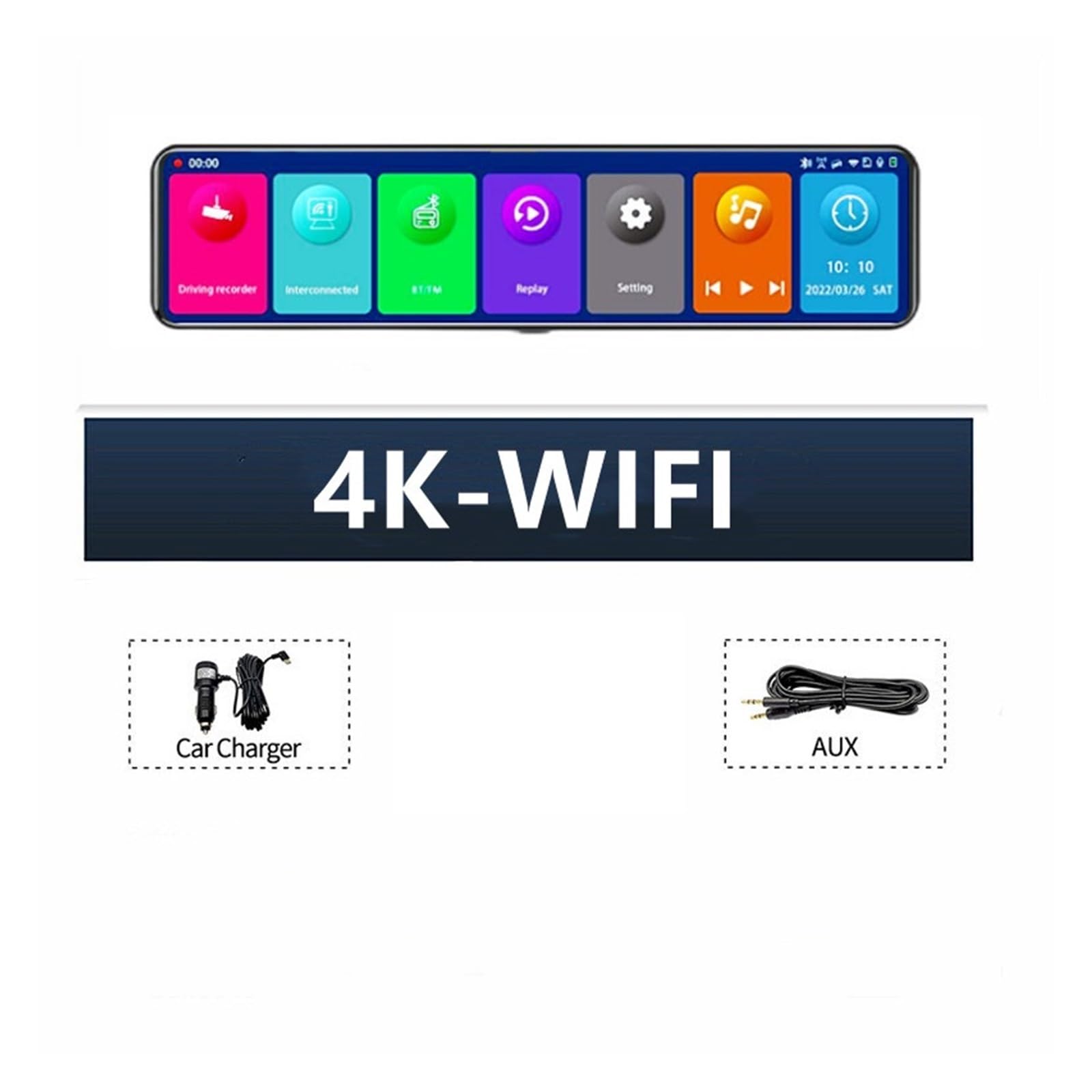 12 Cal 2160P 4K WIFI wideorejestrator samochodowy DashCam lusterko wsteczne GPS Track Auto rejestrator Night Vision 24H Park Super Widzenie Nocne(H33D,None)
