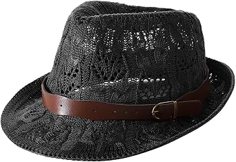 Summer Mesh Fedora Hat Short Brim Trilby Sun Hat Breathable Knit Panama Cap Packable Jazz Cap Unisex