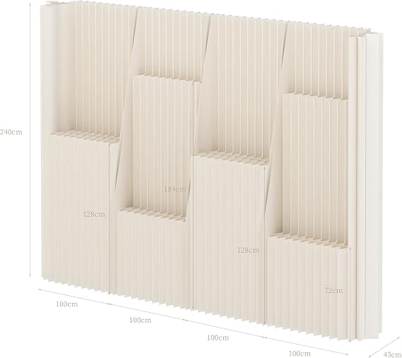 Foldable Paper Room Divider with Display Shelf - Portable Partition Wall, Freestanding Privacy Screen with Creative Angled Design, Multi-Use for Home, Office & Exhibition (H95in * L158in)