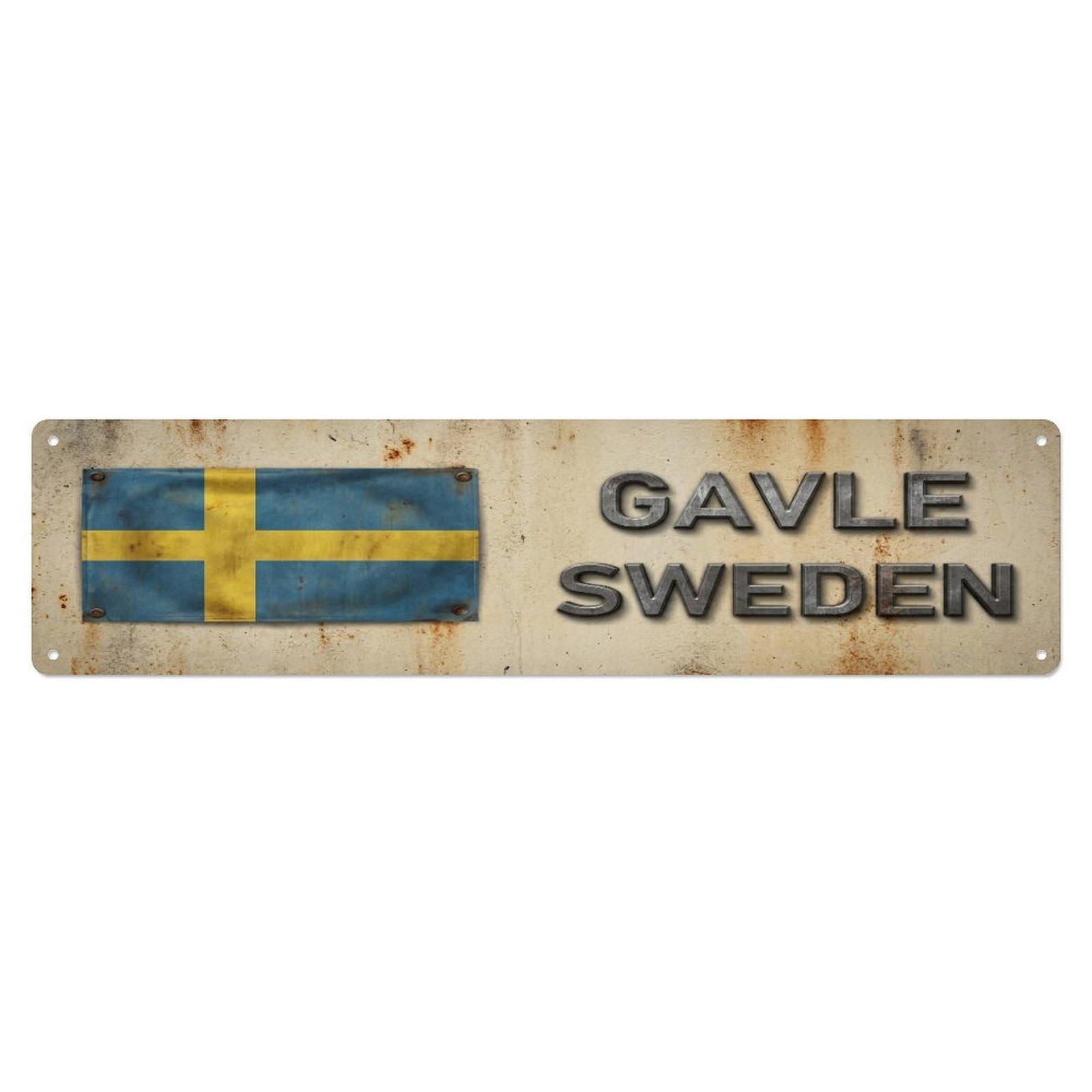 Metal Tin Sign Vintage Gavle Sweden Flag Decor Rustic Travel