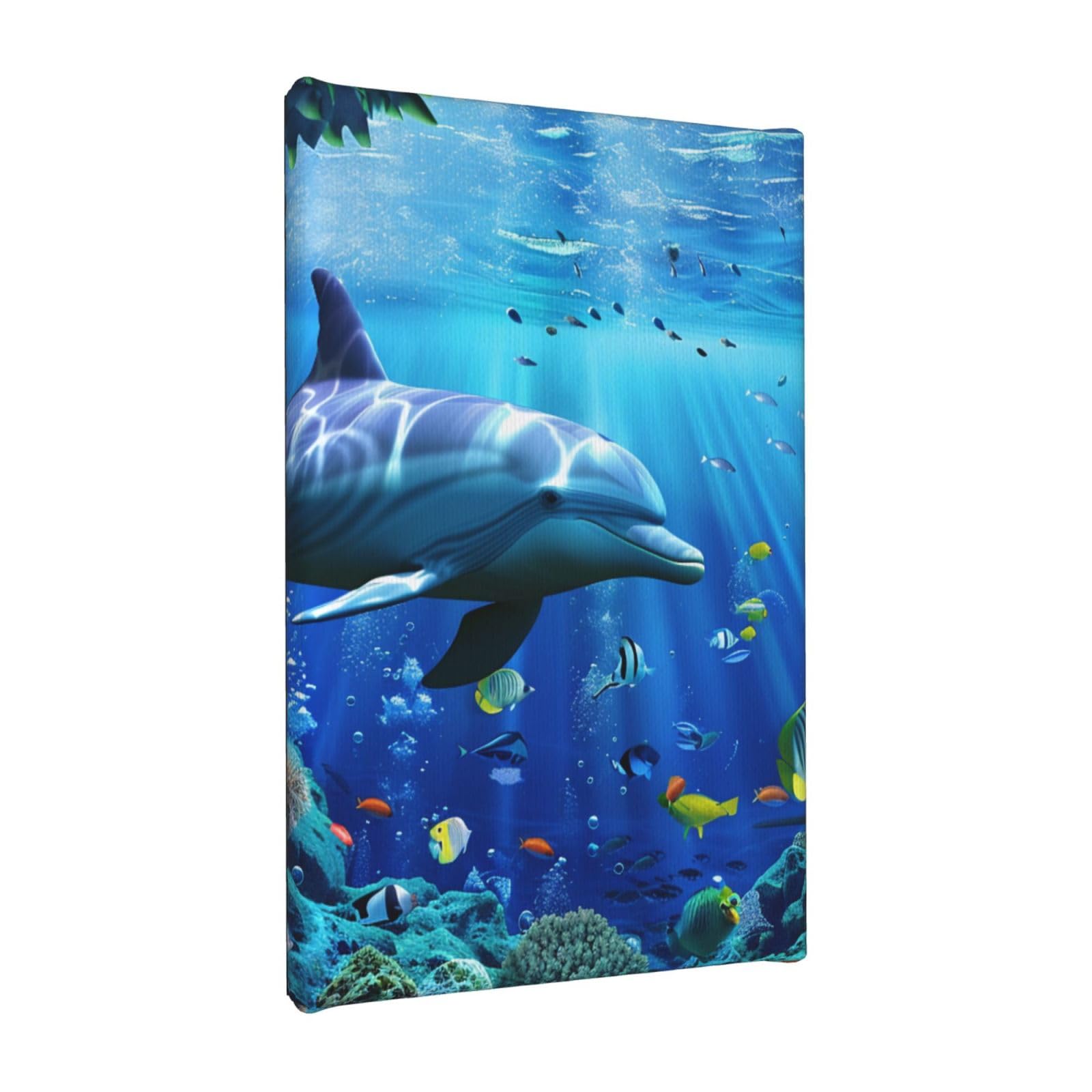 YKLJG 3D Underwater world fish dolphi Printed Wall Art Canvas Painting 20x30 CM Wooden Framed Picture Painting Artwork Prints for Bedroom Kitchen Home Office Decor