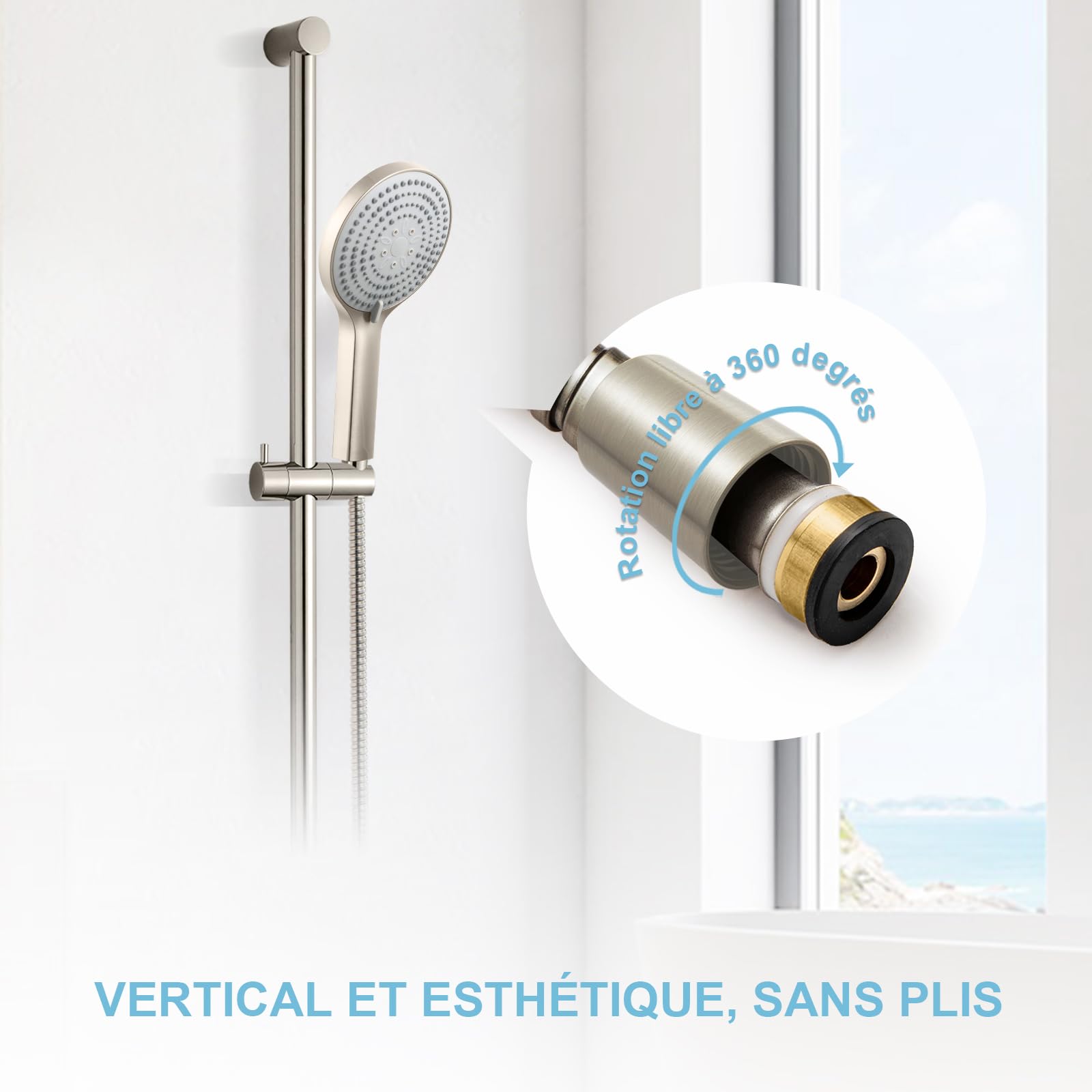 OFFO Flexible Douche 2m, avec Protection Anti-Torsion,Tuyau Douche en Acier Inoxydable, Remplacement du Flexible de Douche, pour Robinetterie de Salle de Bains, Nickel Brossé