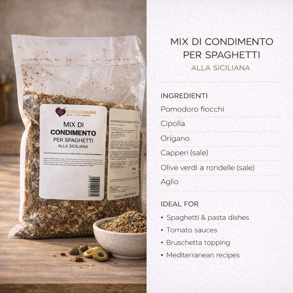 Bongiovanni (Farine e bontà naturali) Mix per Spaghettata "I Love Sicilia" 500g: Condimento Autentico Siciliano per Pasta Veloce e Gustosa.