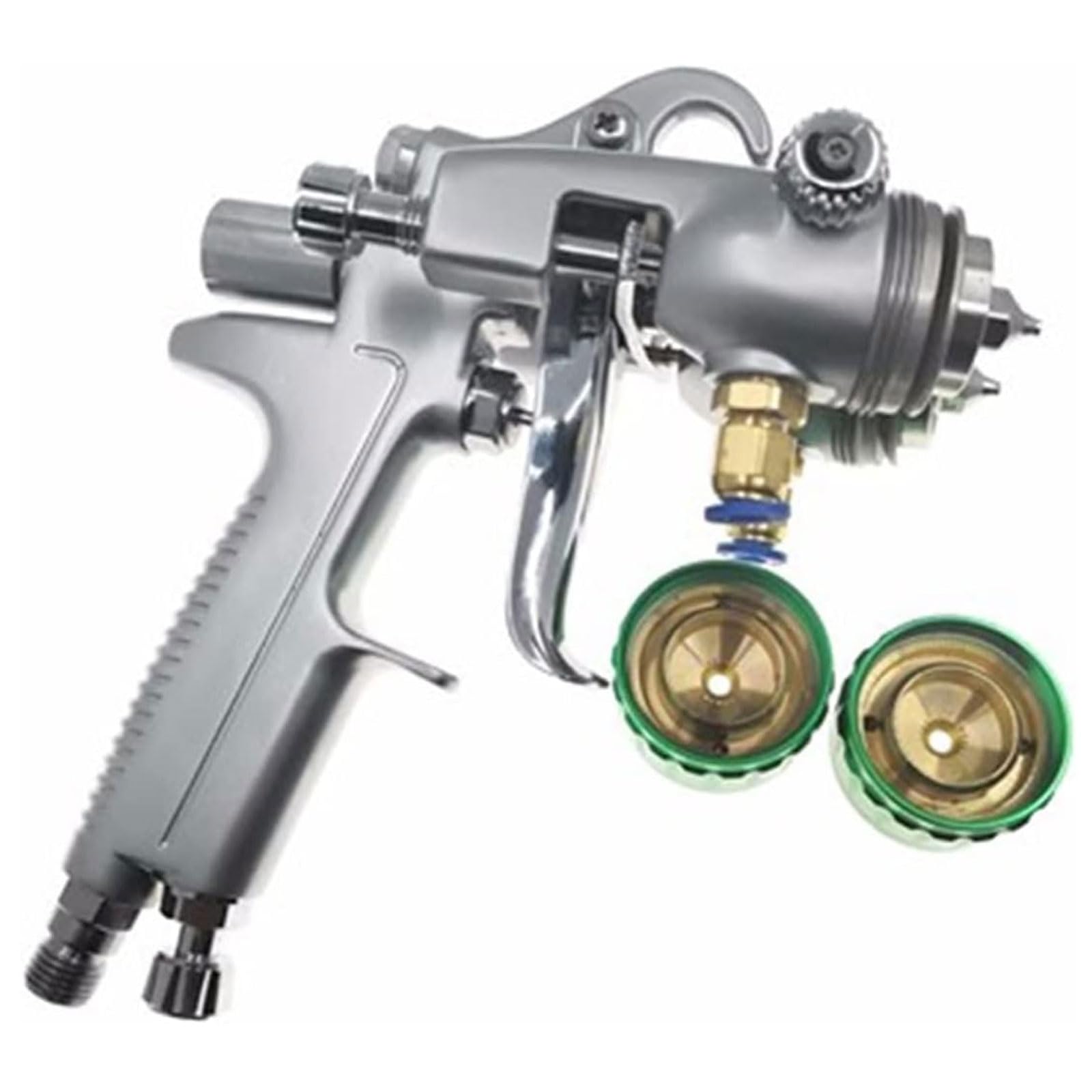 Pneumatische Lackierpistole 1200 U/min Doppeldüse 1,3 mm Druckzufuhr mit 2 x 1000 ml Töpfen 40cm Strahlbreite für Kfz-Umbau und Ausbesserung