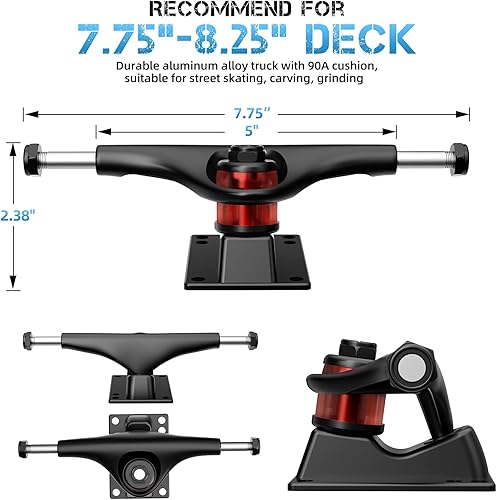 Miniatura 2 de Juego de camiones y ruedas para patineta, ruedas de patineta Cruiser de alto rebote de 2.362 in, rodamientos de patineta ABEC-11, herramienta de