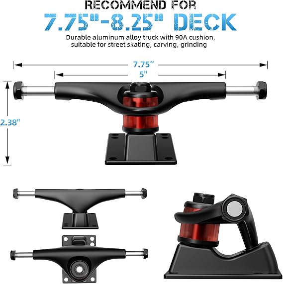 Jizmo Skateboard Trucks and Wheels Set, High Rebound Cruiser Skateboard Wheels 60mm, Skateboard Bearings ABEC-11, Skateboard Tool, Skateboard Pads, Skateboard Hardware Combo Starter Set