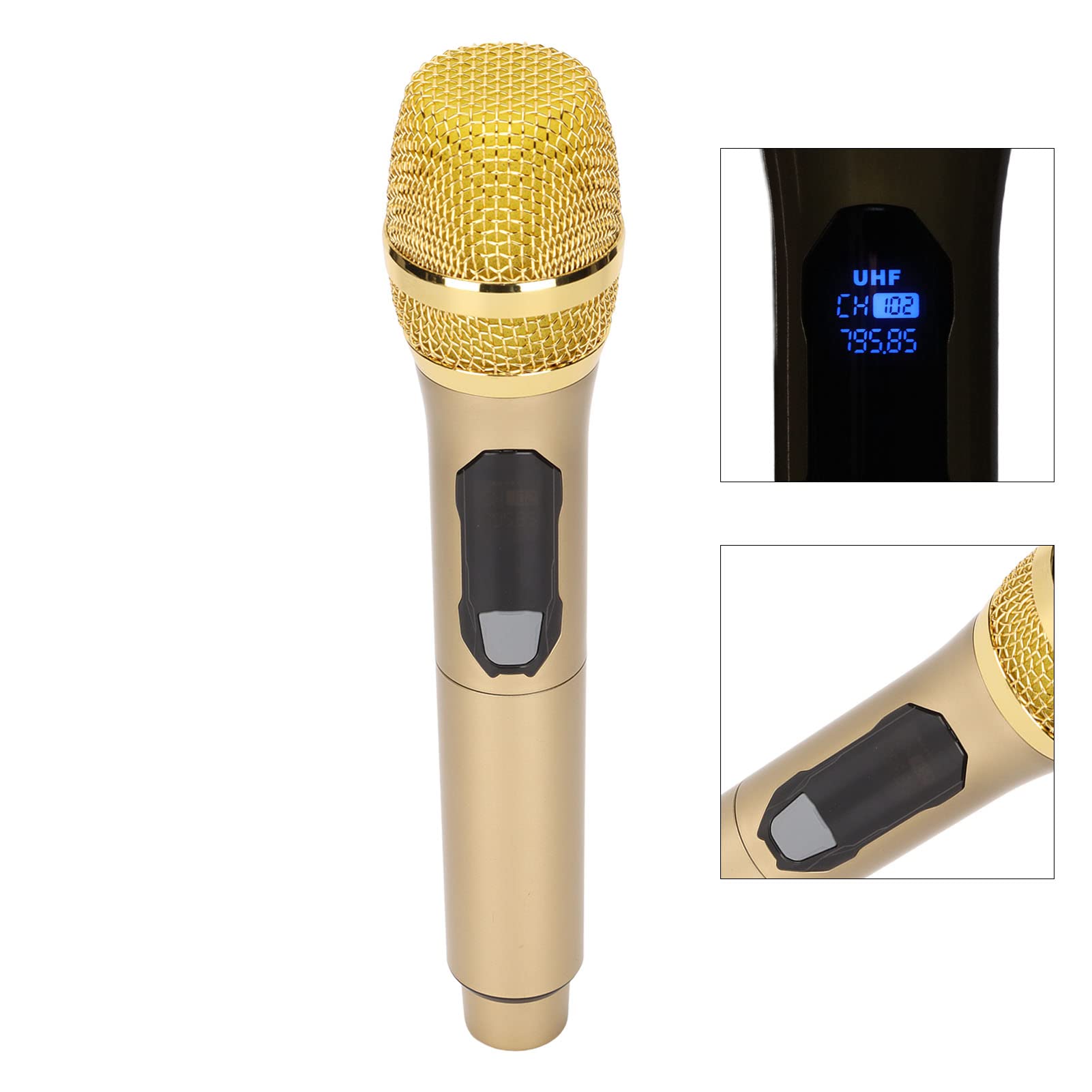 Microfono Wireless, Microfono Wireless Palmare Microfono Wireless da 6,35 Mm/3,5 Mm con Schermo a LED per Conferenza Domestica All'aperto(d'oro)