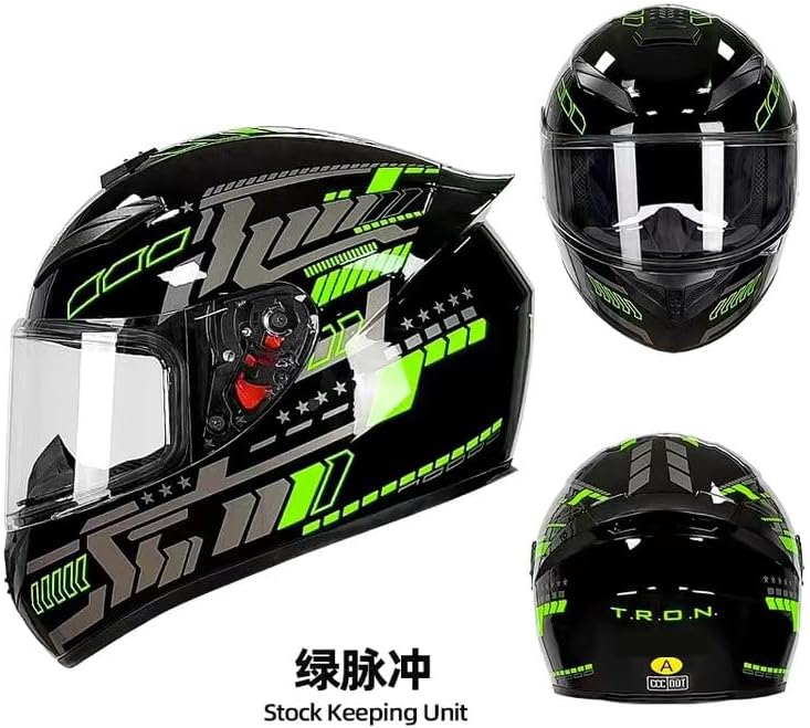 Miniatura 2 de Casco mecánico verde de cara completa Casco mecánico aprobado por DOT Moto Ciclomotor Street Bike Riding Motocross Racing Motobike Casco de