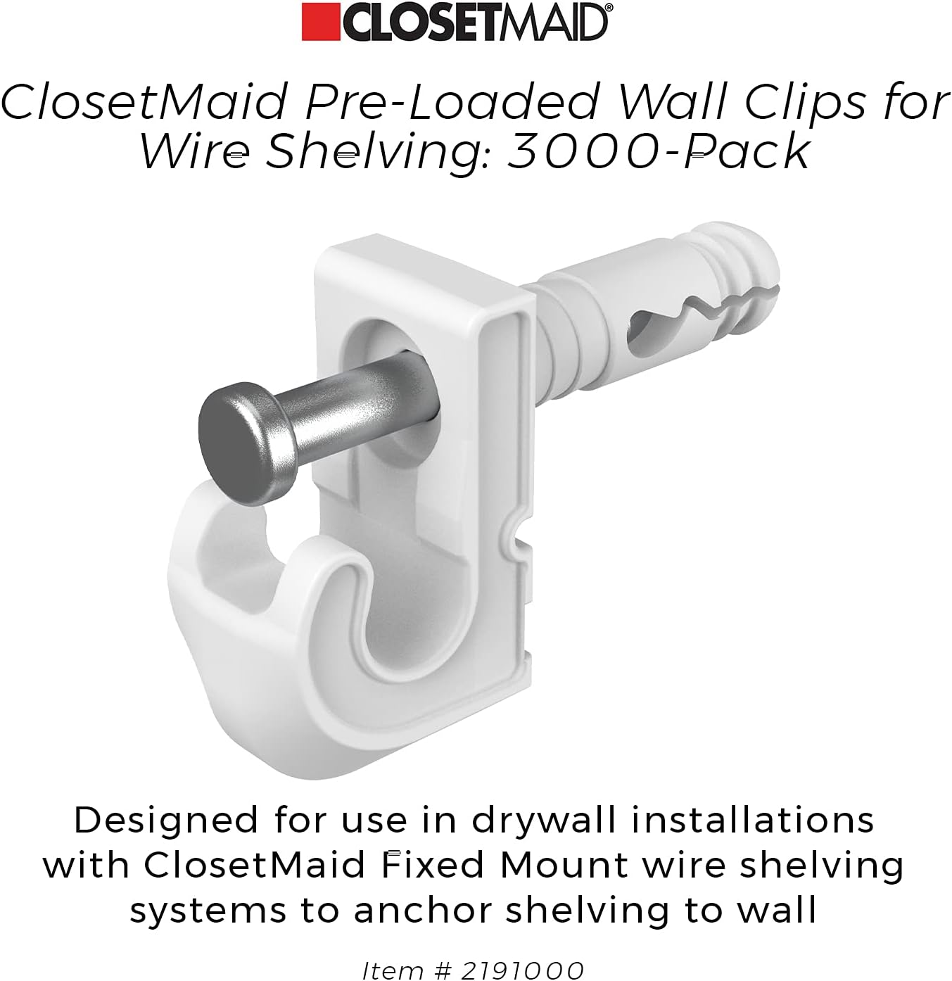 ClosetMaid 1770 Back Wall Clips for Drywall, 48 Pack, 48-Pack, White : Home & Kitchen