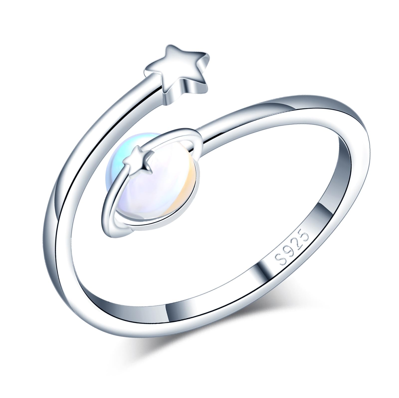 Anello Donna Argento 925 Con Stella E Luna In Zircone Cubico | Regolabile | Placcato Rodio | Gioiello Ipoallergenico | VIKILEE - 4