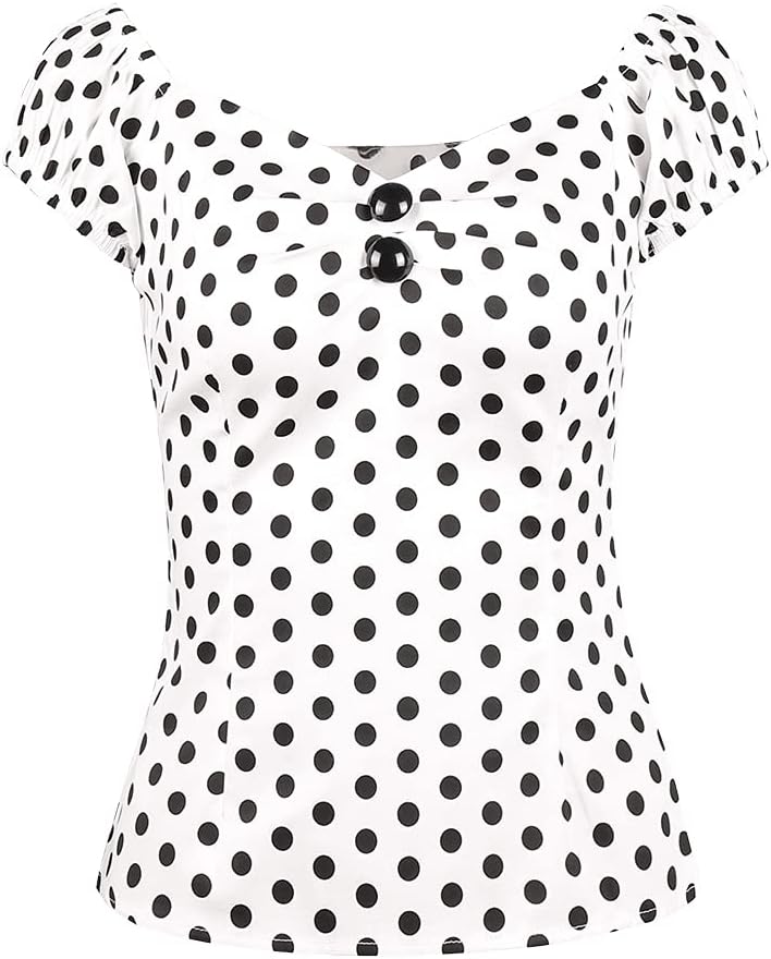 YARN & INK Women's Rockabilly Tops 1950s Pinup Shirt Casual Off Shoulder Vintage Blouse