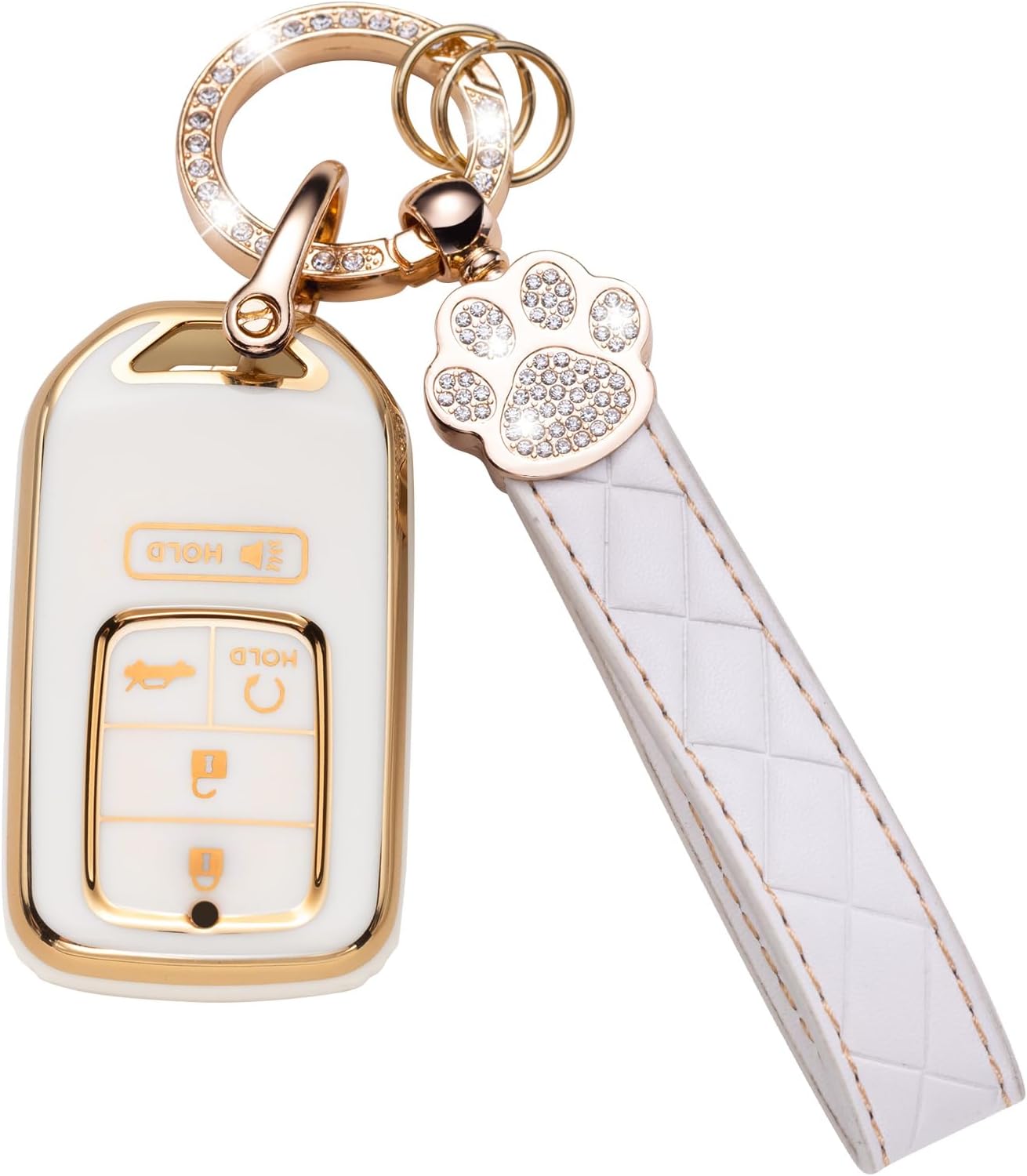 for Honda Key Fob Cover with Leather Lanyard, Car Key Fob Case Compatible with Honda Civic Accord CRV Odyssey Pilot Smart Key Protector Holder