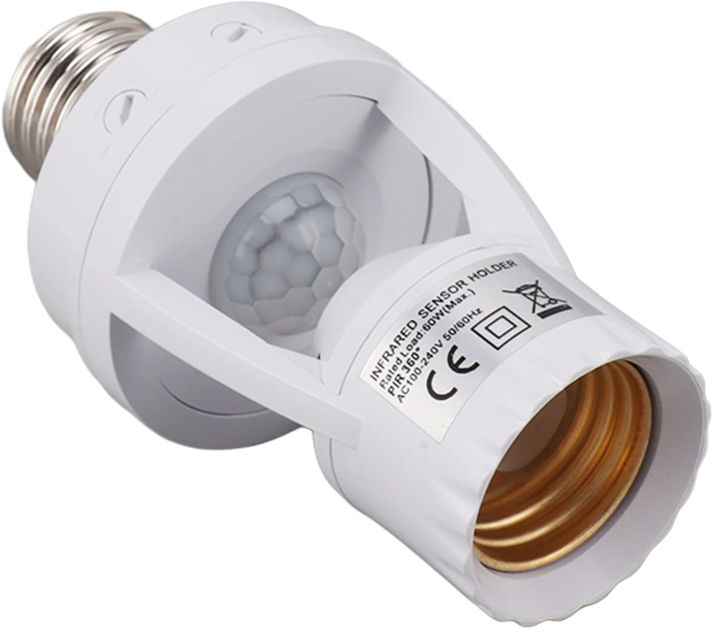 Horoper Motion Sensor Light Socket - PIR Motion E27 Screw Bulb Adapter Adjustable Auto On Off Night Light Control Garage Light for Basement