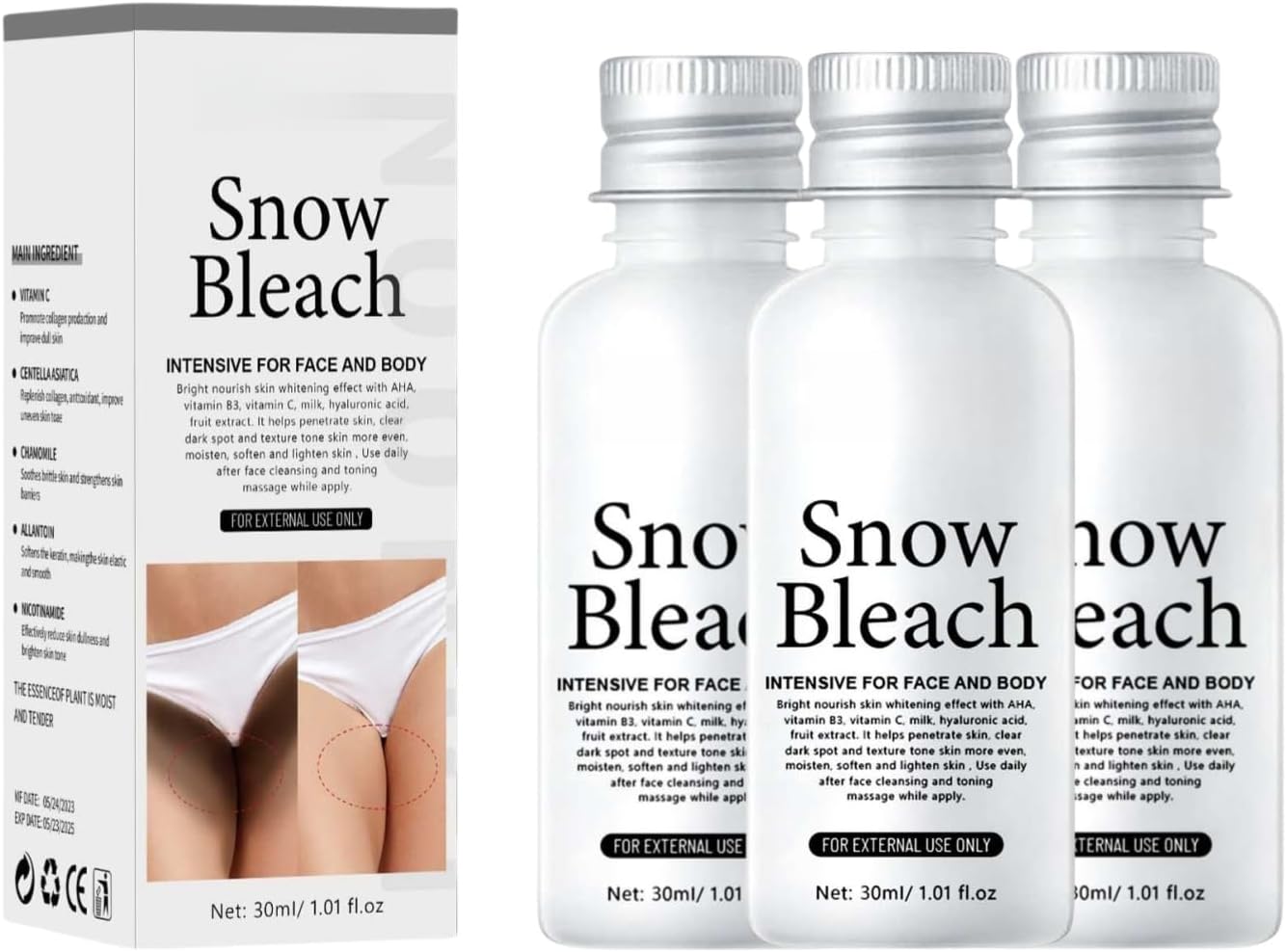 Snow white Cream, White And Private Cream, Dark Skin Bleaching Cream, Body Skin Bleaching Cream, Skin Lightening And Black Removing Cream, for Inner Thigh, Underarm, Elbow (3PC)