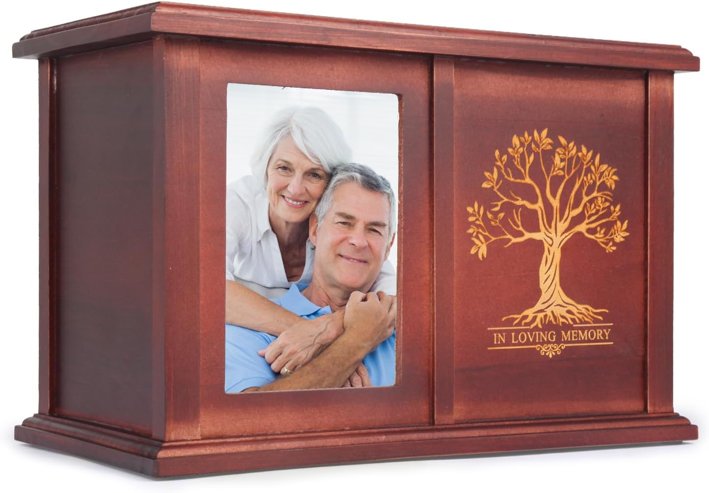 X-Large Urns for Human Ashes Adult Male Female, Up to 500 Cubic Inches, Extra Large Red Pine Wood Urn with Tree Pattern