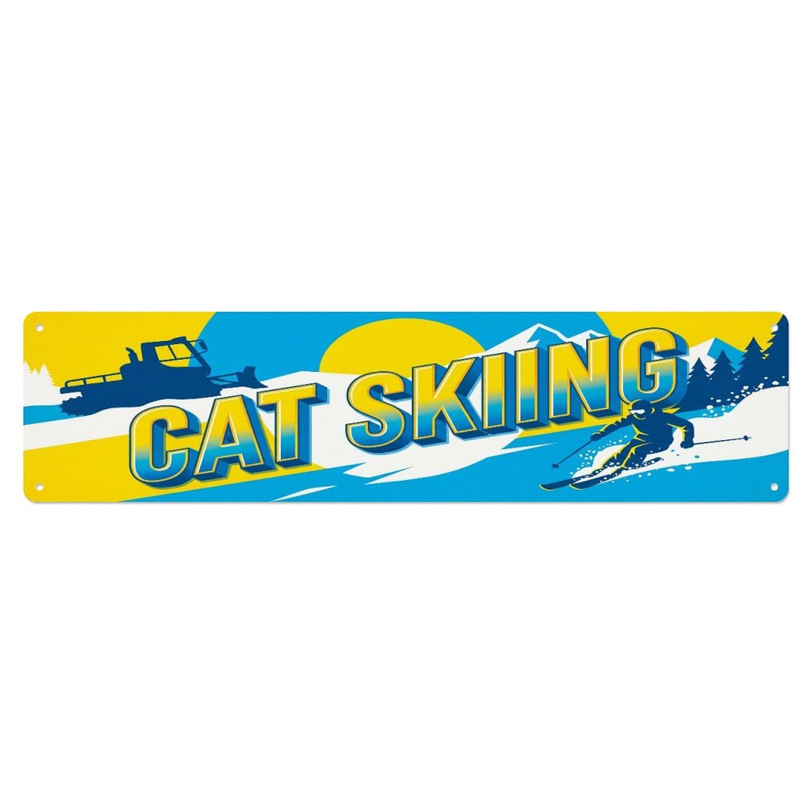 Olhnbad 4X16inch(10X40cm) Vintage Cat Skiing Outdoor Activity Sports Metal Tin Sign