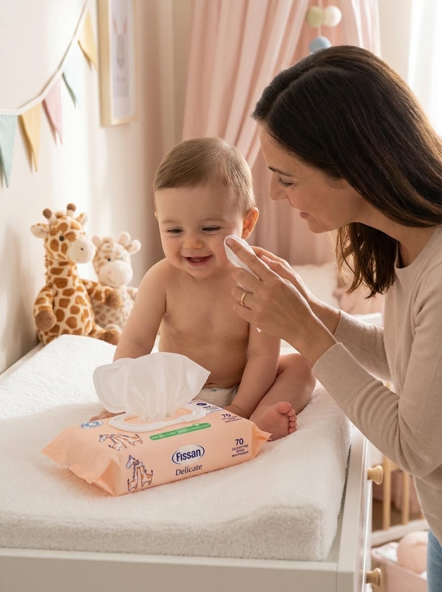Salviettine Umidificate Delicate per Bambini e Neonati, 99% Ingredienti di Origine Naturale, con Zinco, 100% Biodegradabili, Uso Quotidiano, 70 Salviettine Per Confezione (Set da 12 Confezioni)