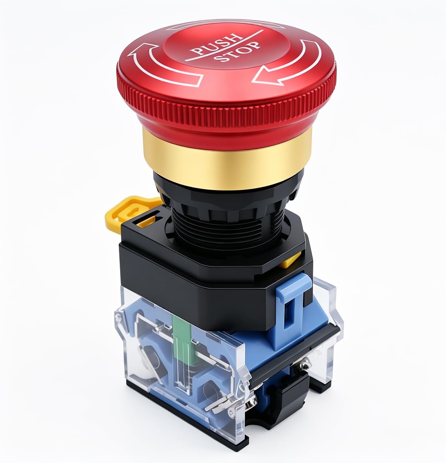 22mm Metal Latching Emergency Stop Push Button Switch e Stop Button Emergency Shut Off Switch 1NO 1NC 600V 10A LA38A-11ZS/A-DT