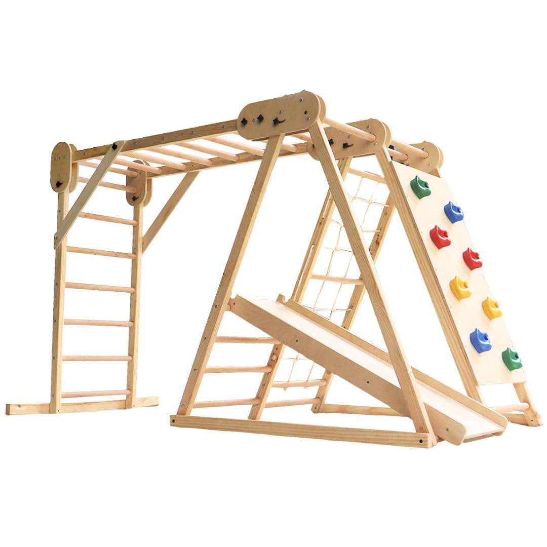 Curious Cub Foldable Jungle Gym for Kids Indoor | Jungle Gym for Kids with Slide,Net Climbing,Rock Climbing, Hanging Bars & Ladder | 5 in 1 Kid Home Play Set | Montessori Toys 1.5 to 7 Years