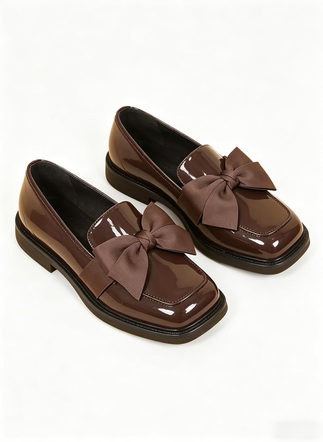 MakeMeChic Loafers for Women Dressy Bow Leather Square Toe Slip on Shoes
