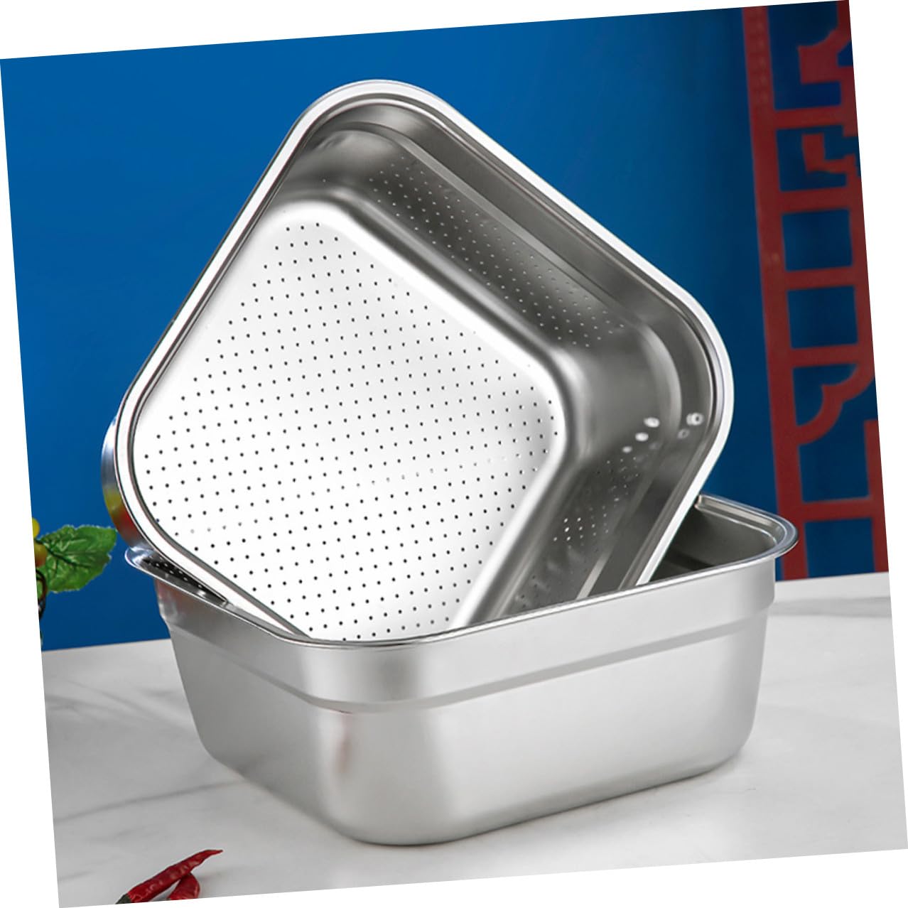 Zerodeko Colador de Cocina Grande de Acero Inoxidable Capacidad Amplia y Diseño Cuadrado, Escurridor Multifuncional y Confiable para Lavado y Drenaje en Fregadero