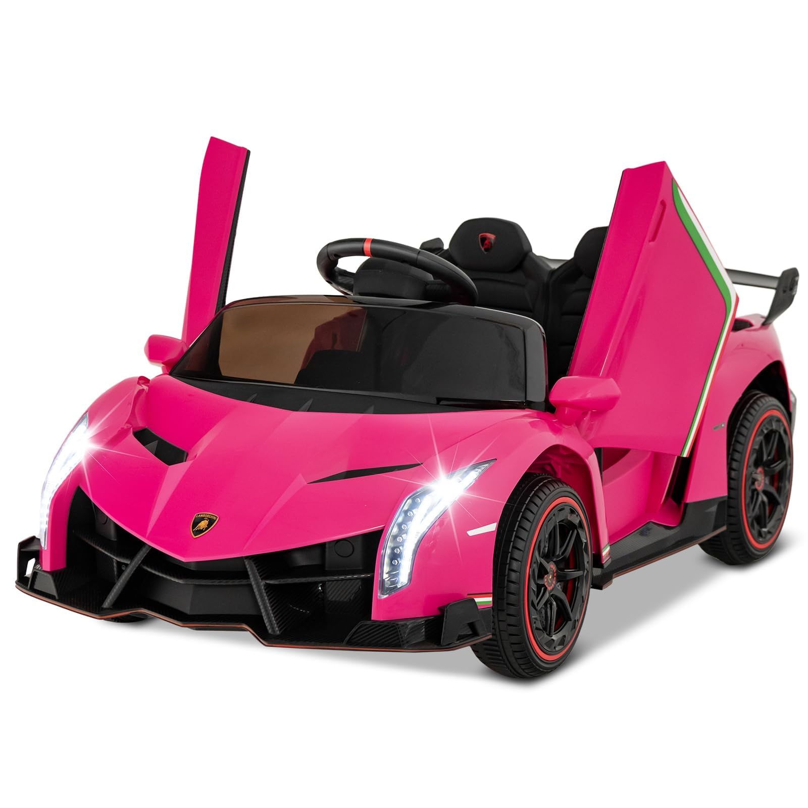 FANTASK Lamborghini Elektroauto für Kinder, Kinderfahrzeug mit 2,4-G Fernbedienung & LED Scheinwerfer & Hupe & Musik, Elektrofahrzeug 3-6 km/, Kinderauto Elektro für Kinder ab 3 Jahren (Rosa)