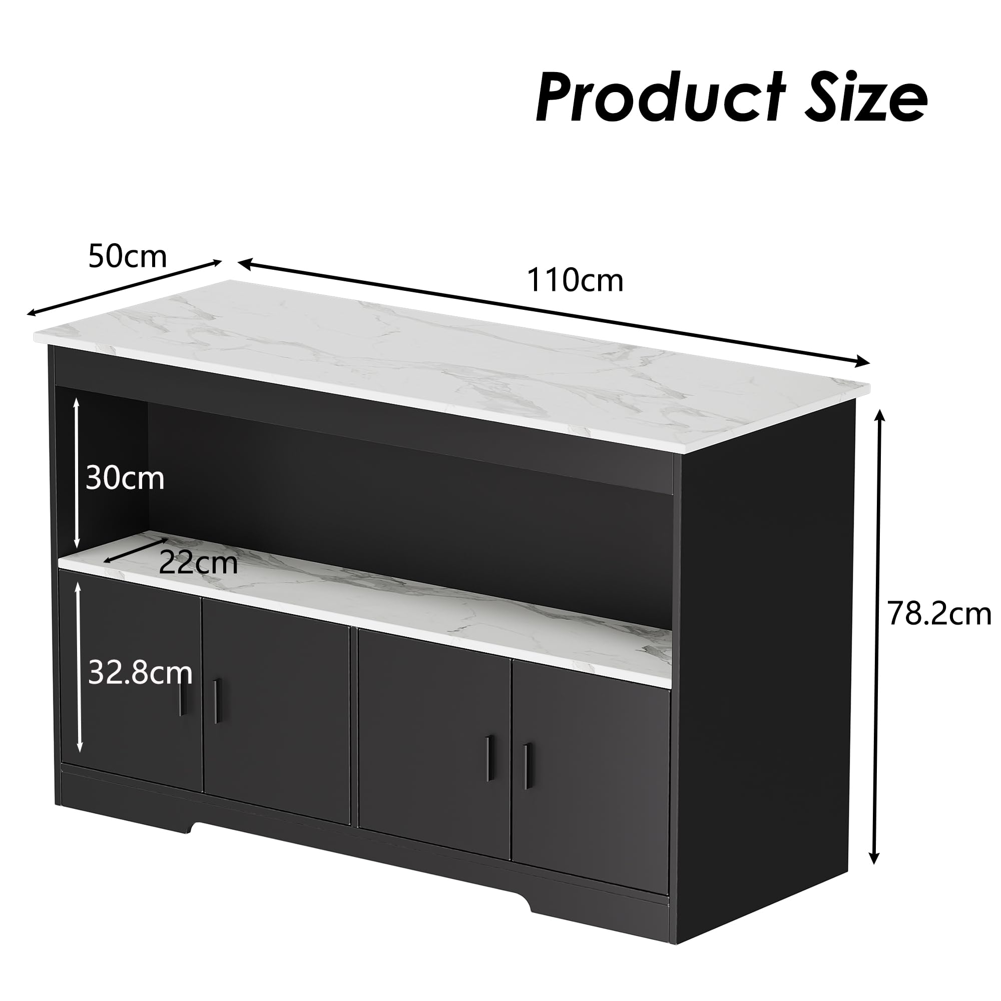 Isola da Cucina con Illuminazione LED Armadio da Cucina con Piano di Lavoro Isola della Cuci-na Moderno Buffet da Soggiorno Tavolo da Pranzo con spazio di archiviazione per la Casa Cucin 50*110*78.2CM