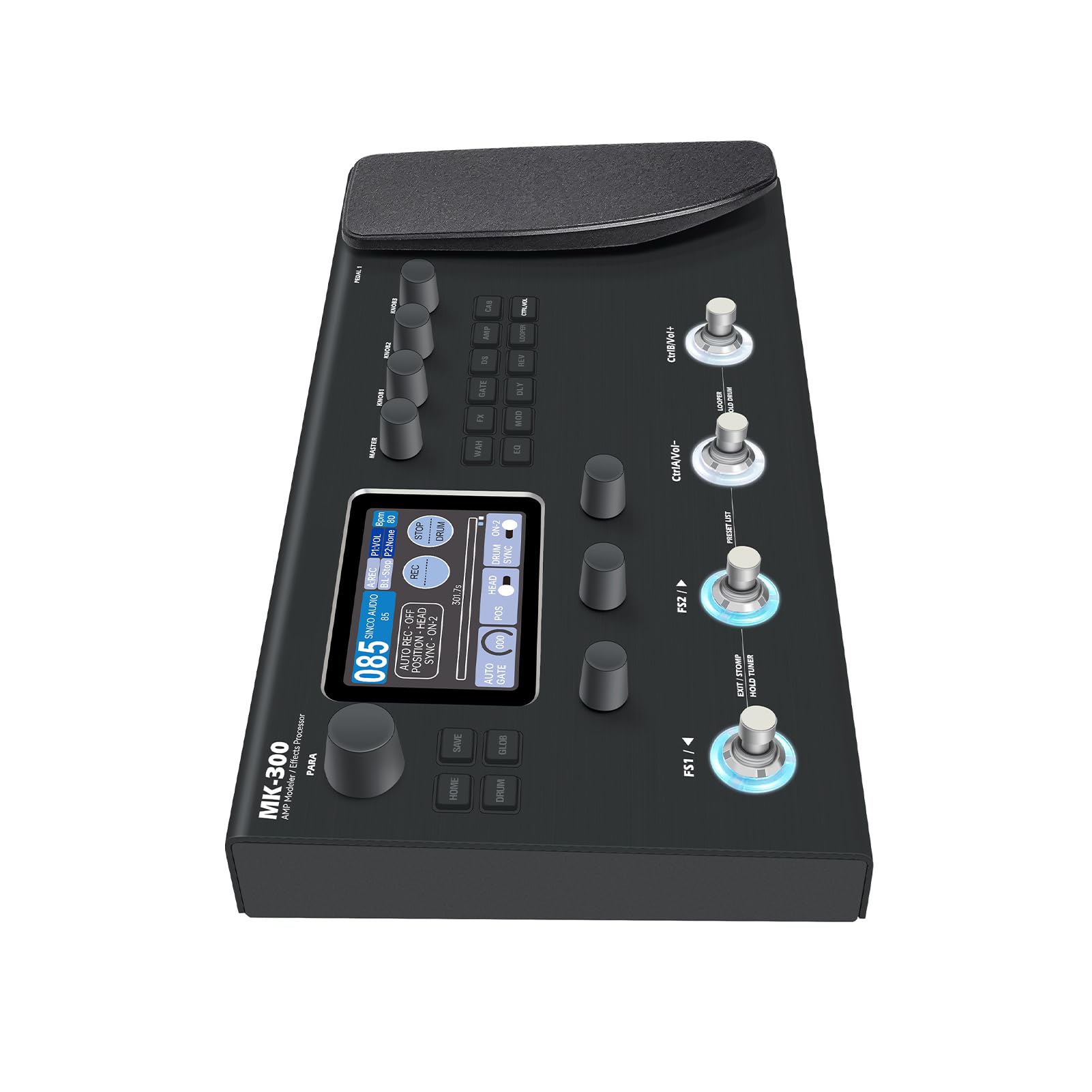 Processore di Effetti per Chitarra Modello Drum Machine da 120 AMP Interfaccia MIDI Re-Amp Processore Multieffetto per Chitarra Portatile Pedale Ricaricabile la Regist (Nero)