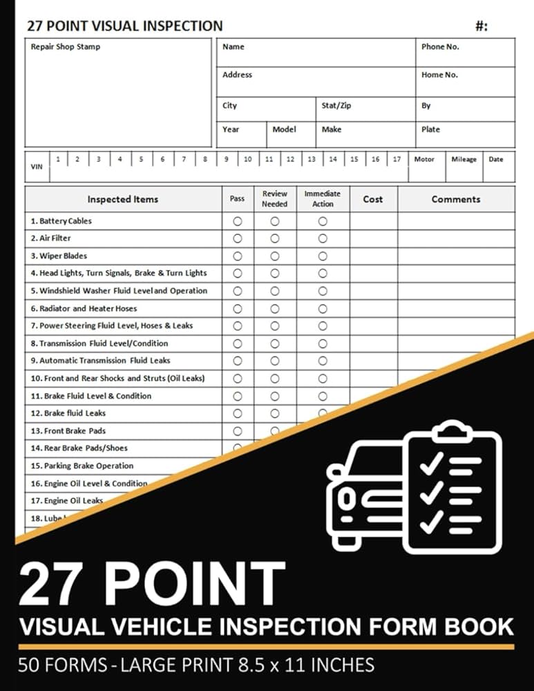 27 Point Visual Vehicle Inspection Form Book: 27-Point Vehicle Inspection Checklist | Multi-Point Inspection Sheet | 50 Forms (100 Pages): Publishing, Lhbri.Za: Amazon.com: Books 27-point-visual-vehicle-inspection-form-book-27-point-vehicle-inspection-checklist-multi-point-inspection-sheet-50-forms-100-pages-publishing-lhbri-za-amazon-com-books