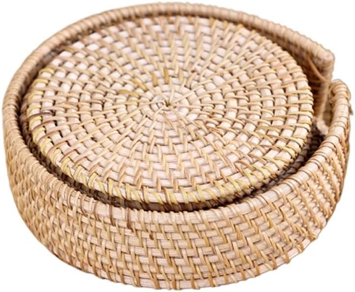 HBJWOV 6 Pieces Hand-Woven Rattan Coasters Tea Mats Zisha Pot Mats Heat Insulation Mat Set(13cm)
