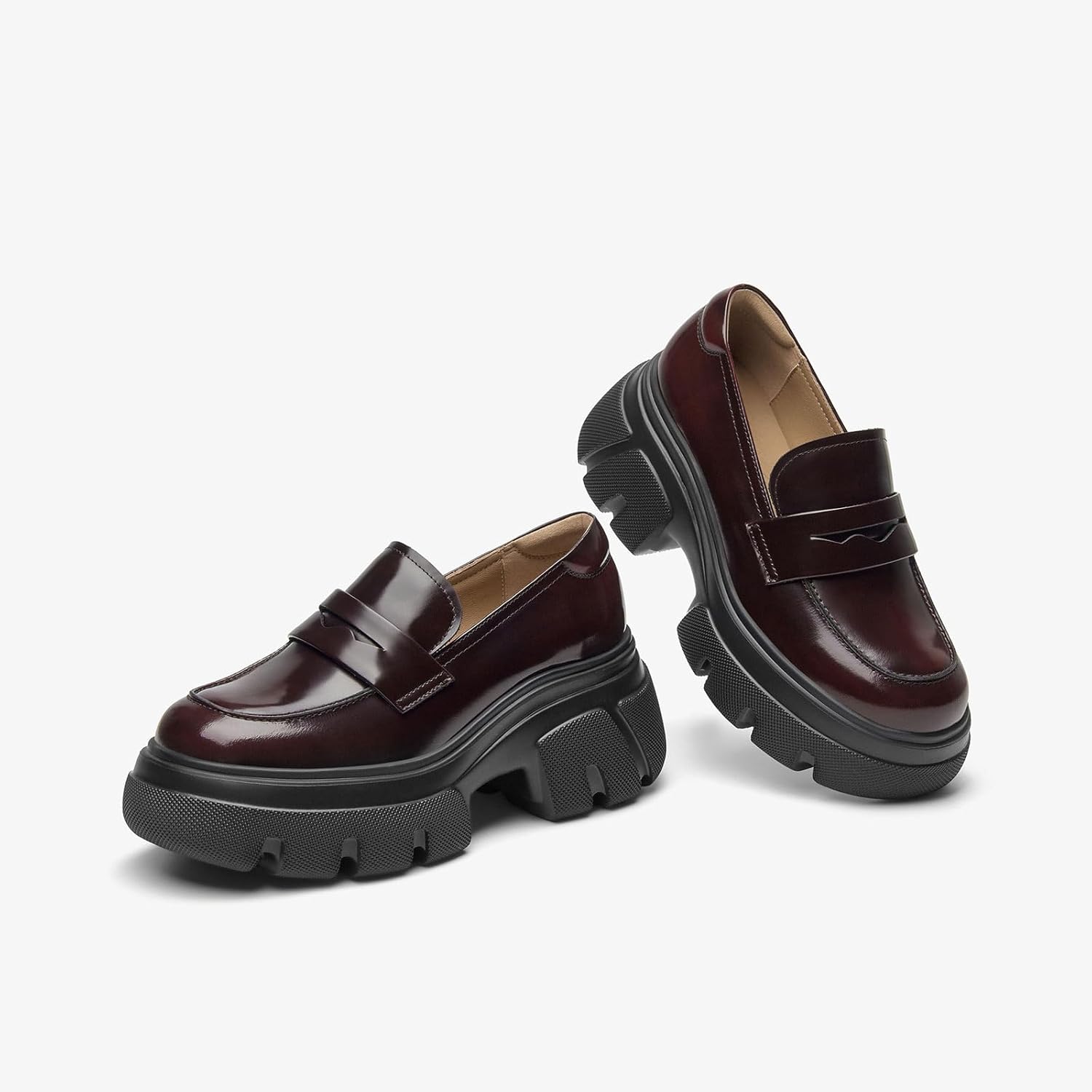 BEAU TODAY Platform Penny Loafers for Women, Women’s Leather Chunky Heel Slip-on Loafers, Non-Slip Design, Comfortable Business Casual Round Toe Loafer Shoes - Image 7