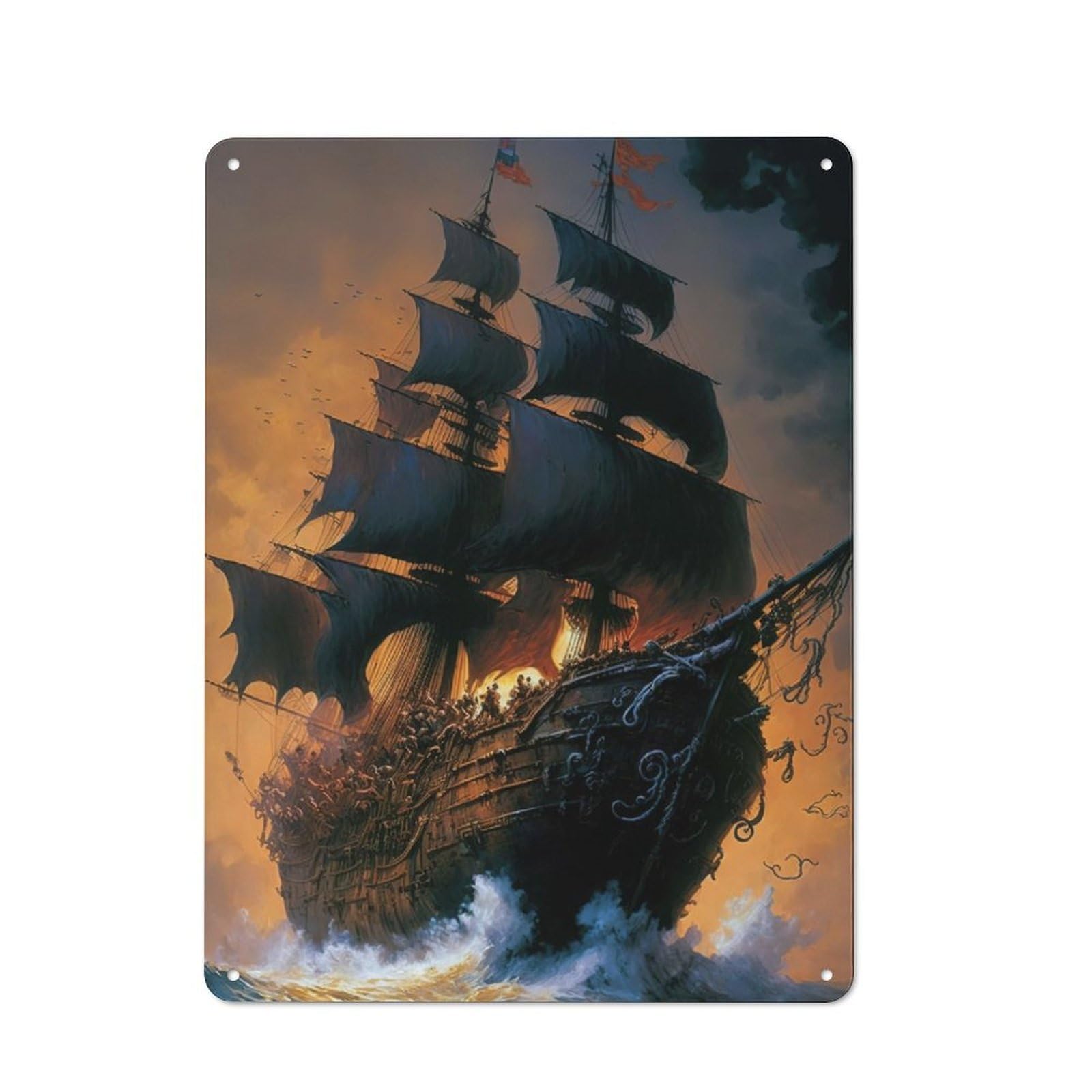 Junmoney Pirate Ship Old Style Vintage Metal Sign 40X30cm, Bar Wall Plaque For Pub, Home Bar, Shed Or Man Cave