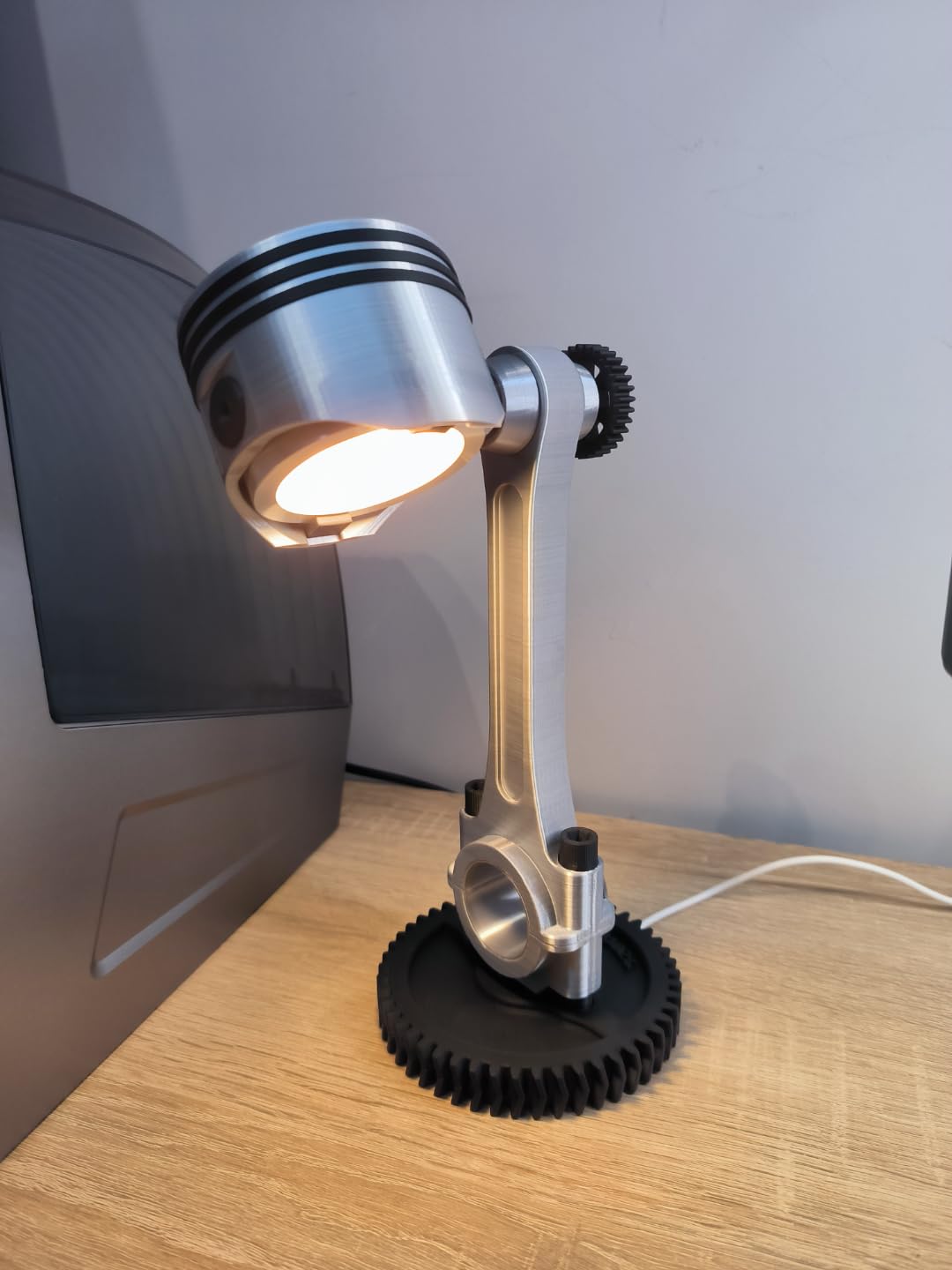 Industrial Piston Desk Lamp for Study & Office Table | Metallic Engine Piston LED Table Light with Gear Base | Unique Decorative Gift for Mechanics, Engineers & Car Lovers-image-12