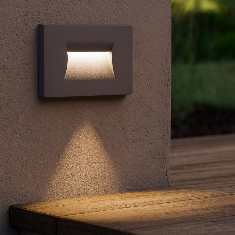 Segnapasso grigio scuro antracite led 3w 4000k luce da esterno giardino incasso a parete per cassetta 503 ip65 Certificazione Elettrica Italiana