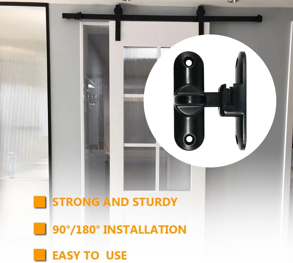 Gate Latch, 90/180 Degree Door Latch, Barn Door Lock, Sliding Door Lock Latch, Small Flip Gate Latch, Hook and Eye Latch for Door Cabinet Barn Bathroom Black - 1 Pack