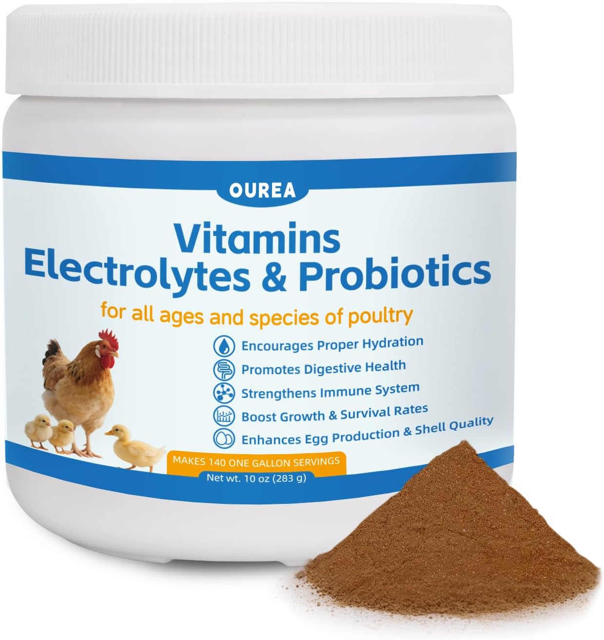 Chicken Vitamin, Electrolyte & Probiotic Supplement – Support Hydration Digestion Immunity Egg Production – Poultry Supplement for Chickens, Ducks, and All Ages of Birds – All-Season Use,10oz Powder