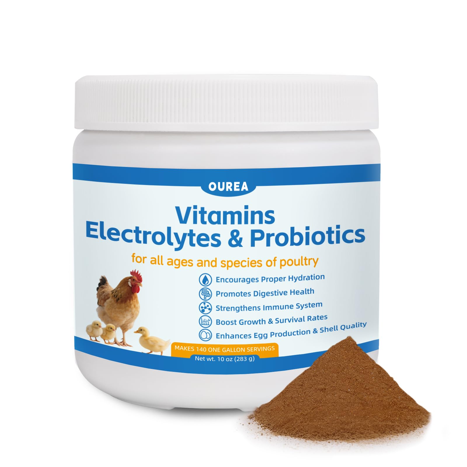 Chicken Vitamin, Electrolyte & Probiotic Supplement - Support Hydration Digestion Immunity Egg Production – Poultry Supplement for Chickens, Ducks, and All Ages of Birds – All-Season Use,10oz Powder